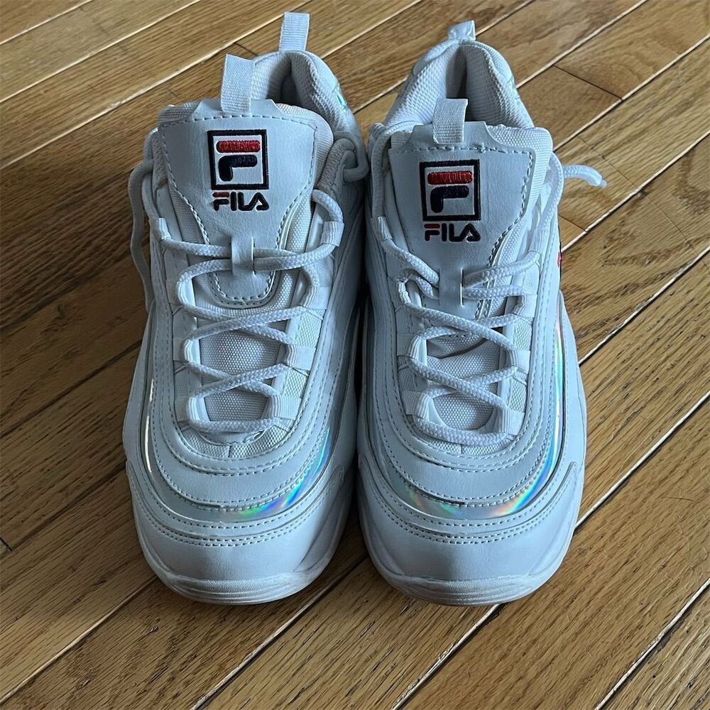 Fila Women's Ray Sneakers White Holographic Silver Size 10 Casual Shoes